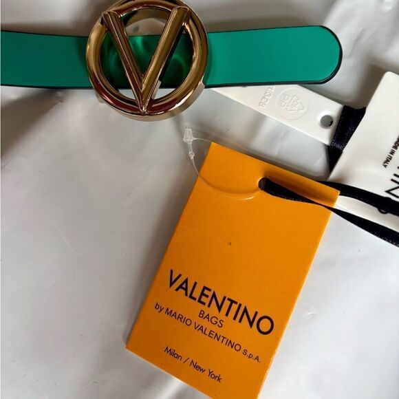 Valentino by Mario Valentino Baby Logo Leather Belt In Green S $300